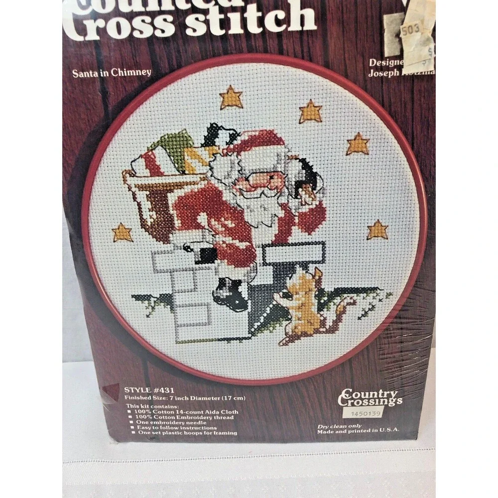NEW Counted Cross Stitch Kit Santa In Chimney Country Crossings Sealed w/hoop